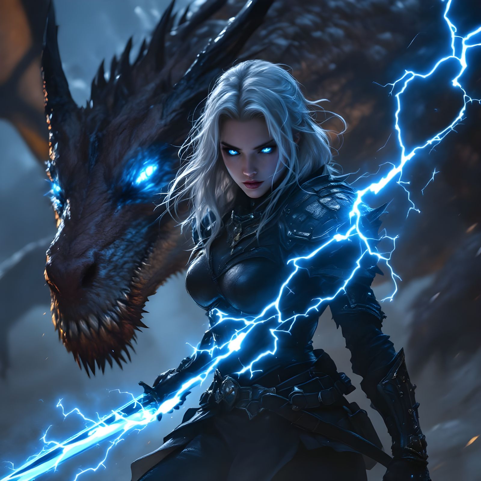 Ethereal Warrior, Dragon Companion, in Dark Fantasy Style