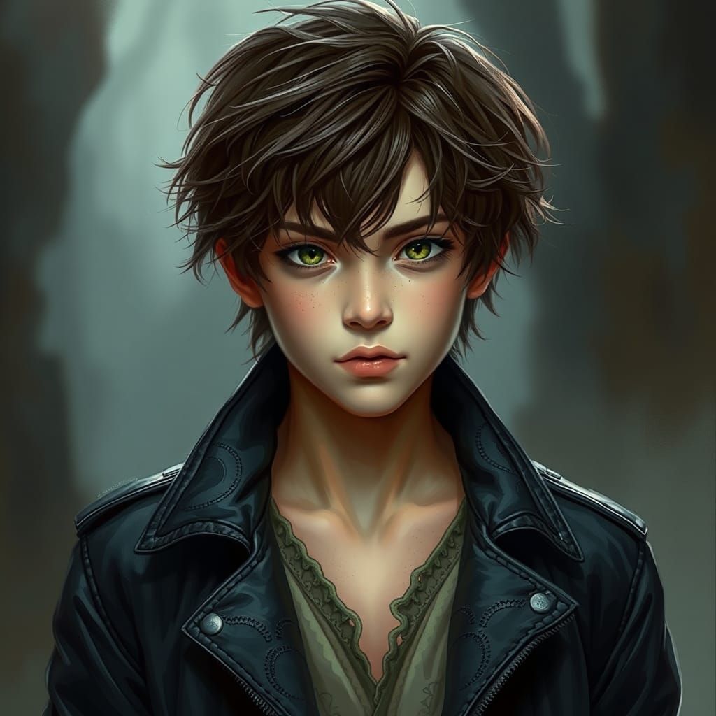 Ethereal Portrait of Boy in Leather Jacket