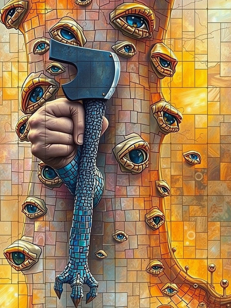 Surreal Tree with Ceramic Bark and Eyes