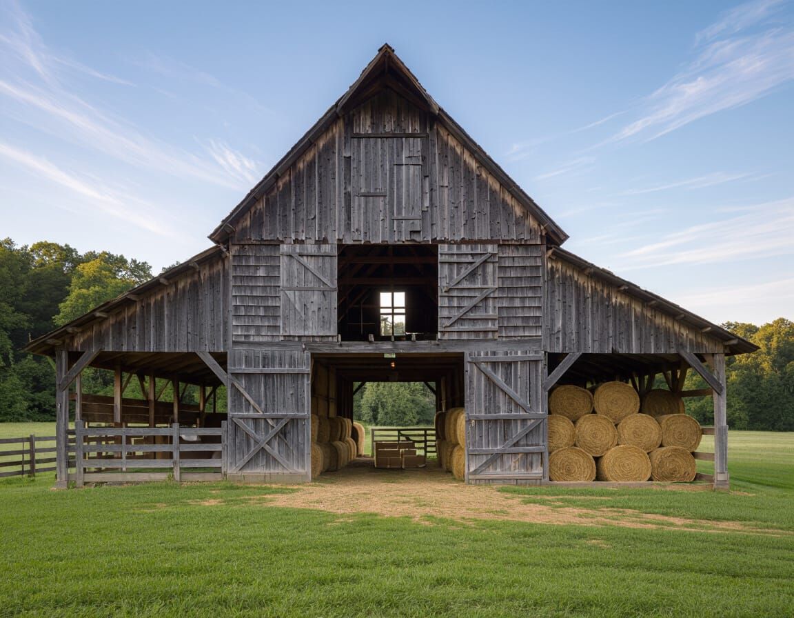 Rustic Hay Barn with Geometric Hay Bale Patterns