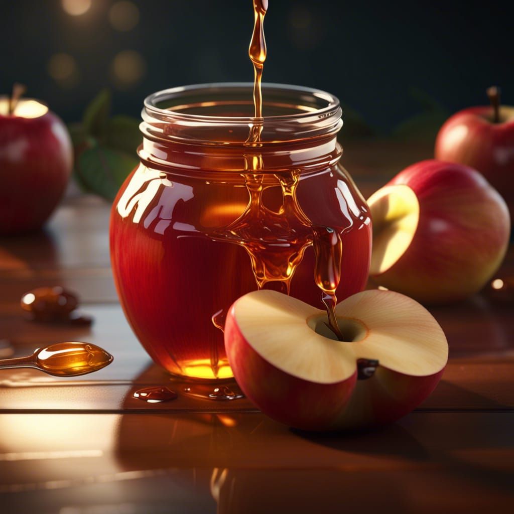 Red Apple with Dripping Honey: 3D Rendered