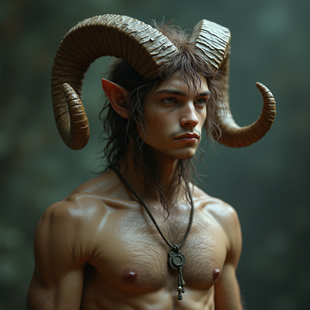 Youthful Faun with Ram Horns in Cinematic Light