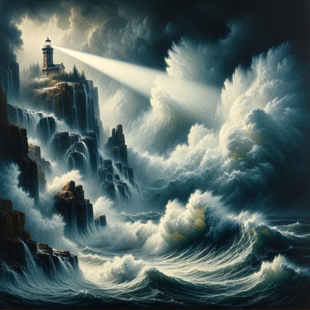 Dramatic Stormy Sea in Oil Painting Style