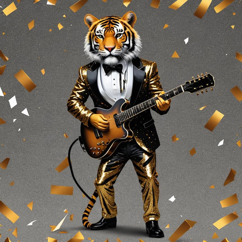 Tiger Tuxedo Guitarist in Pop Art Style
