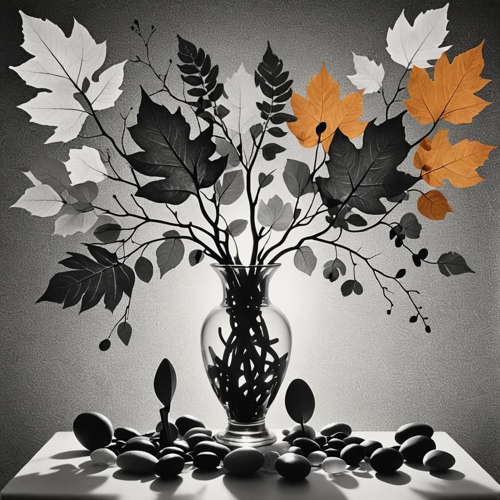 Monochromatic Photogram of Branches and Leaves in Vase