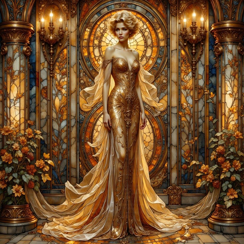 Art Nouveau Woman in Lavish Mansion