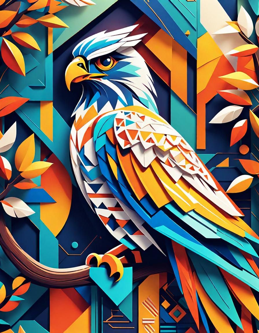 Geometric Hawk in Art Deco Style