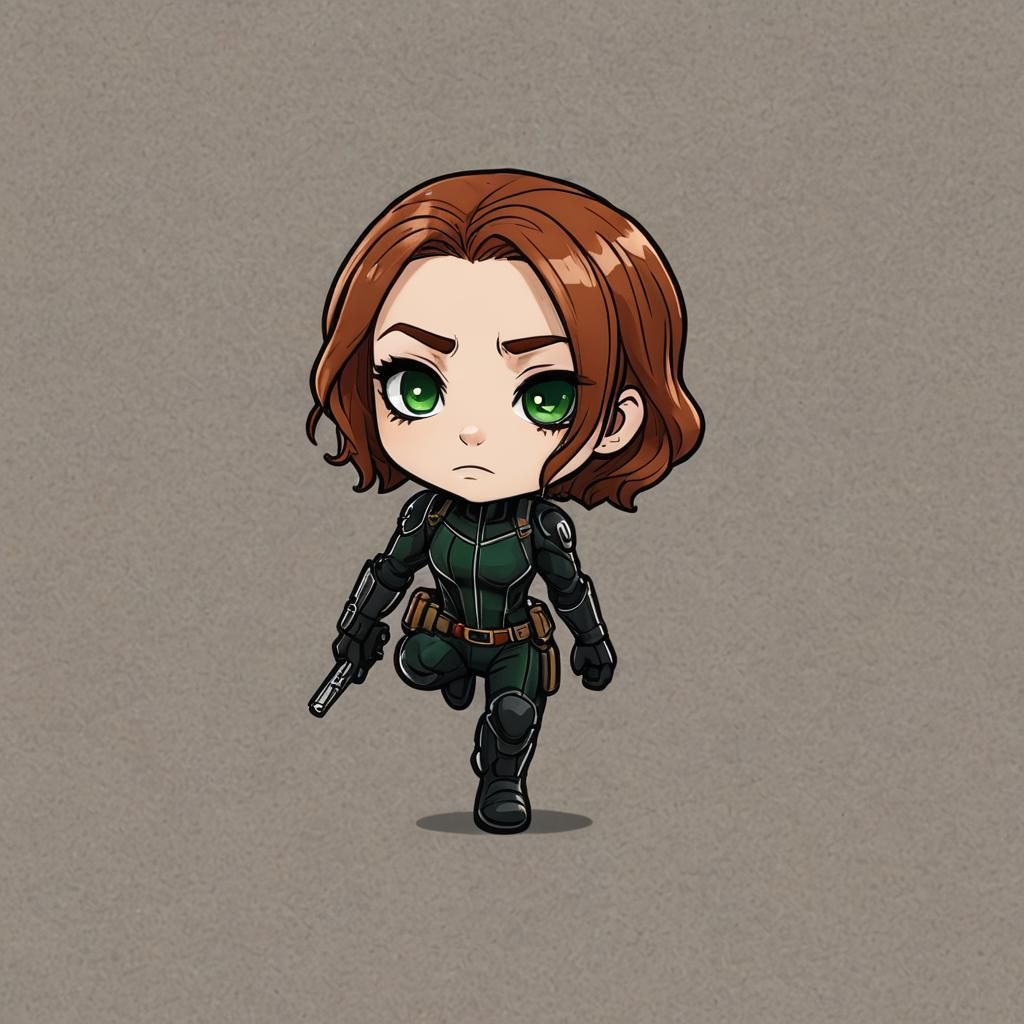Chibi Black Widow with Green Eyes