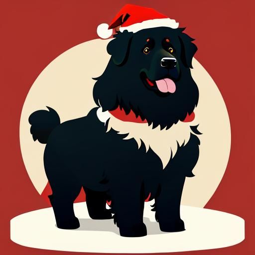 Newfoundland Dog in Santa Hat: Minimalist Vector Art
