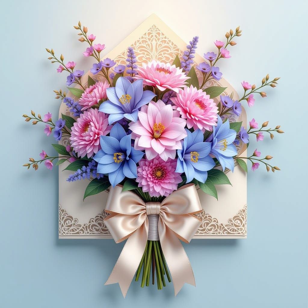 Luxury Wedding Invitation with Floral Bouquet