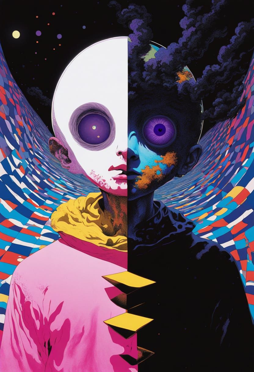 Androgynous Character in Surreal Digital Anime Portrait