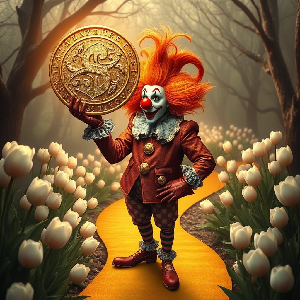 Surrealist Clown Conjures Magic in Vibrant, Golden-Hour Fant...
