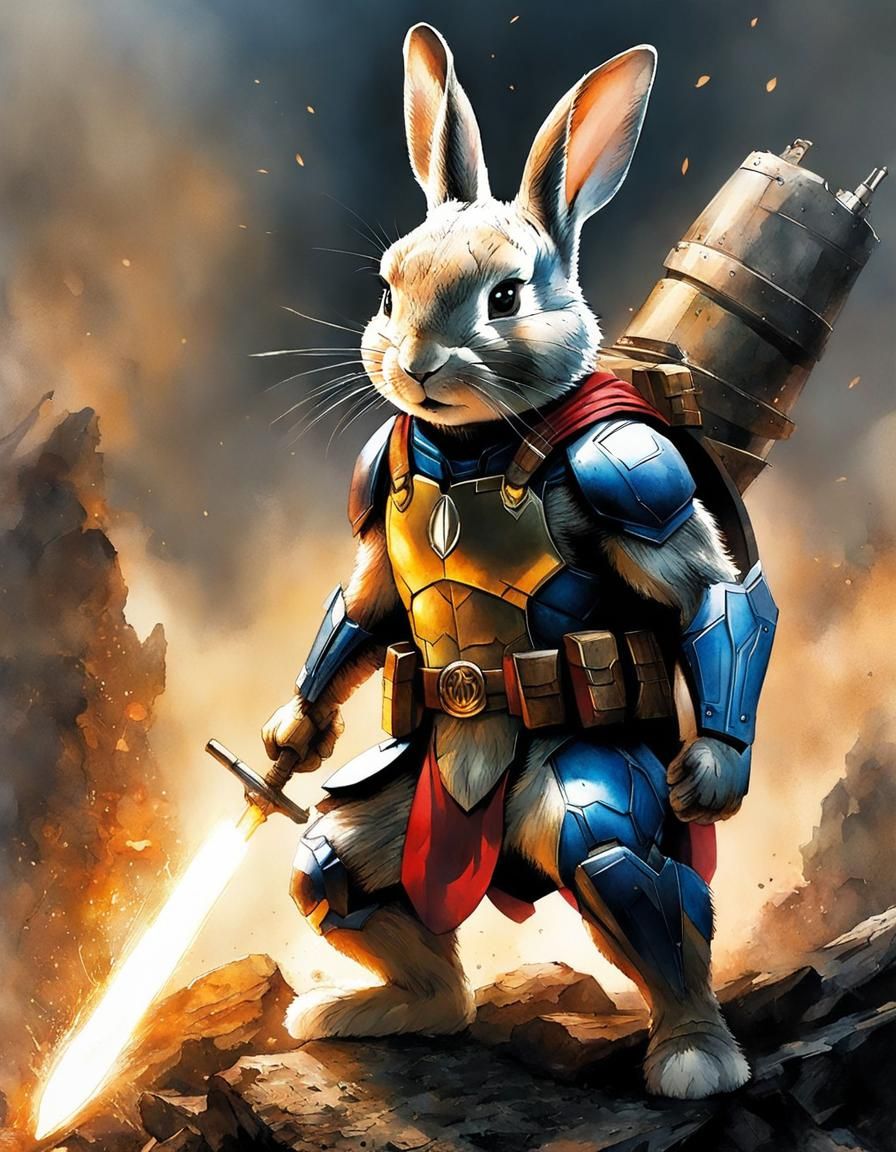 Armored Hero in Watercolor Style, Epic Art