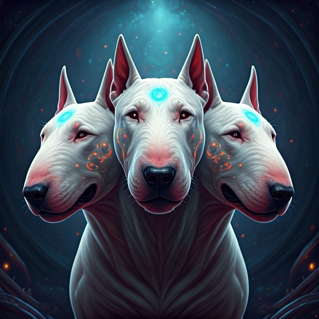 Triple-Headed Cerberus in Mystical Realm, Digital Matte Pain...