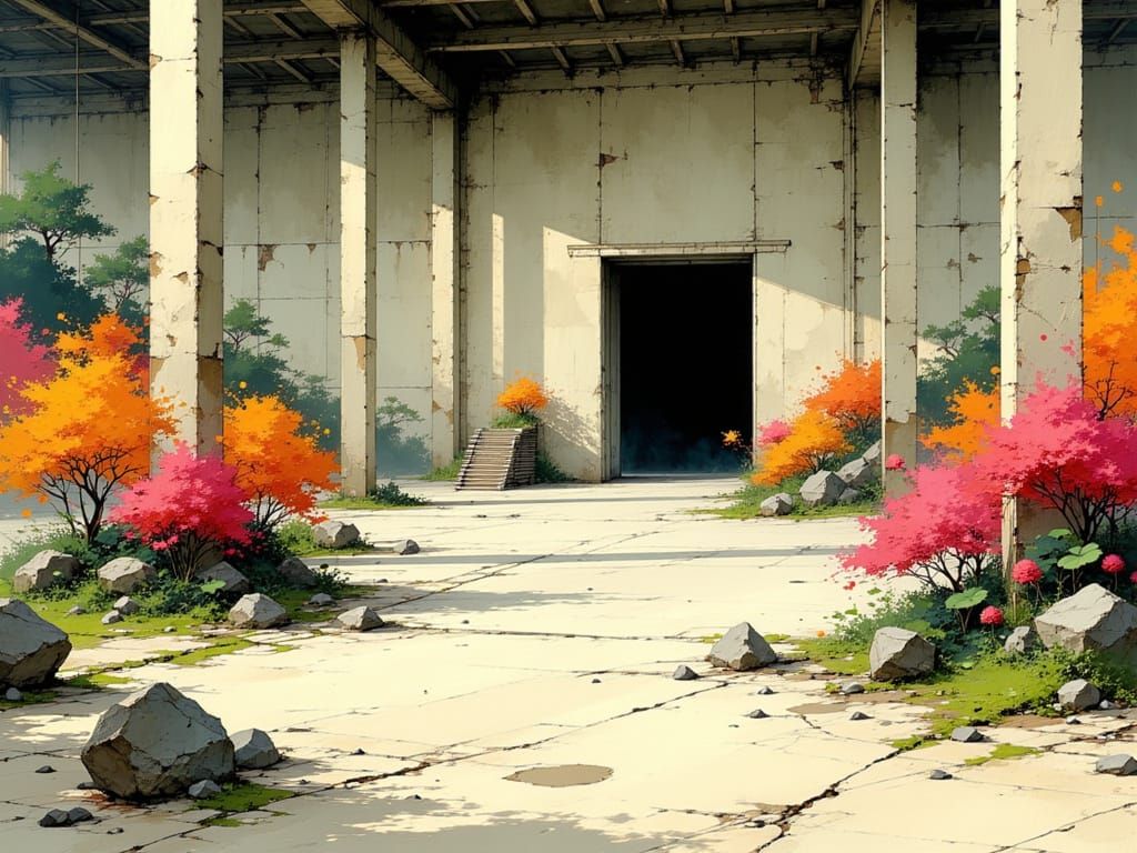 Vibrant Floral Warehouse in Manhwa Style