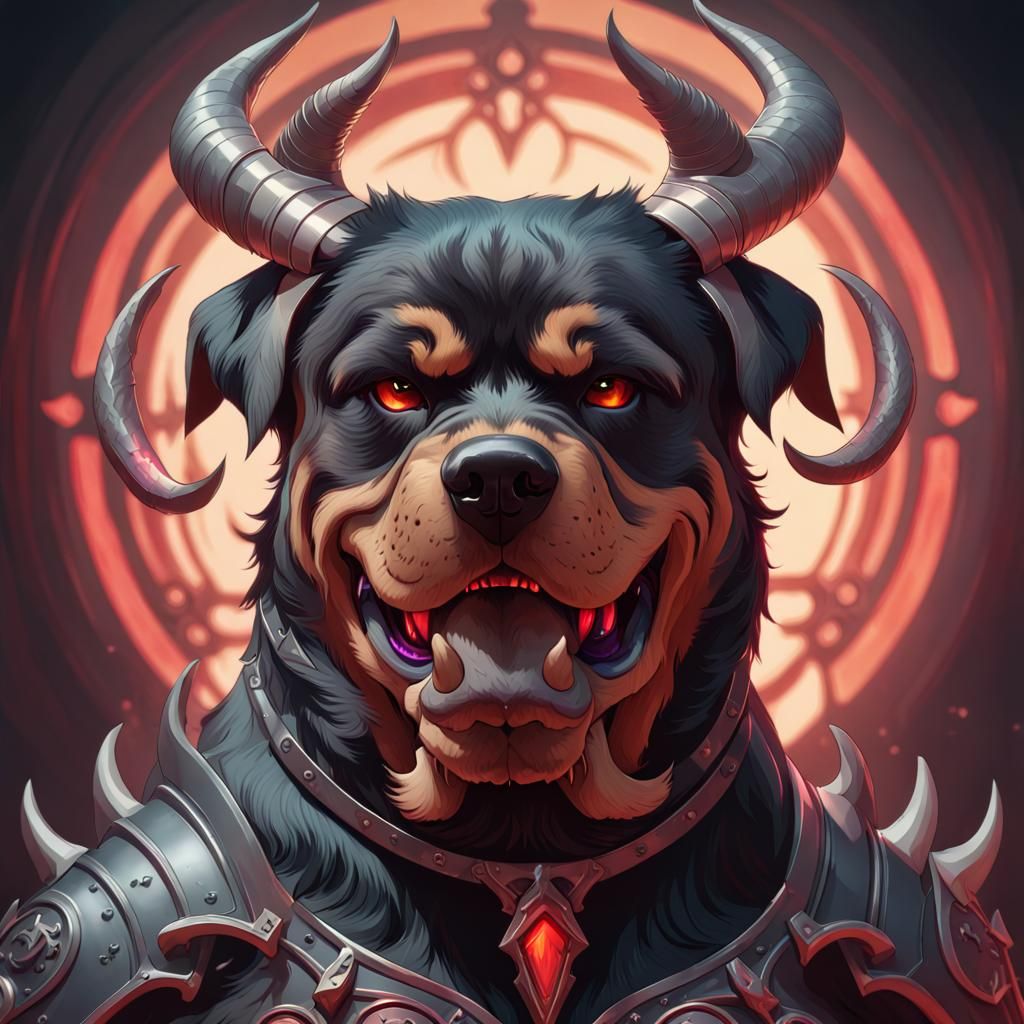Demonic Rottweiler Portrait in Hyperdetailed Style