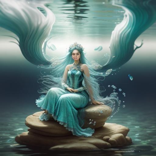 Mermaid Queen in Glistening Underwater Kingdom
