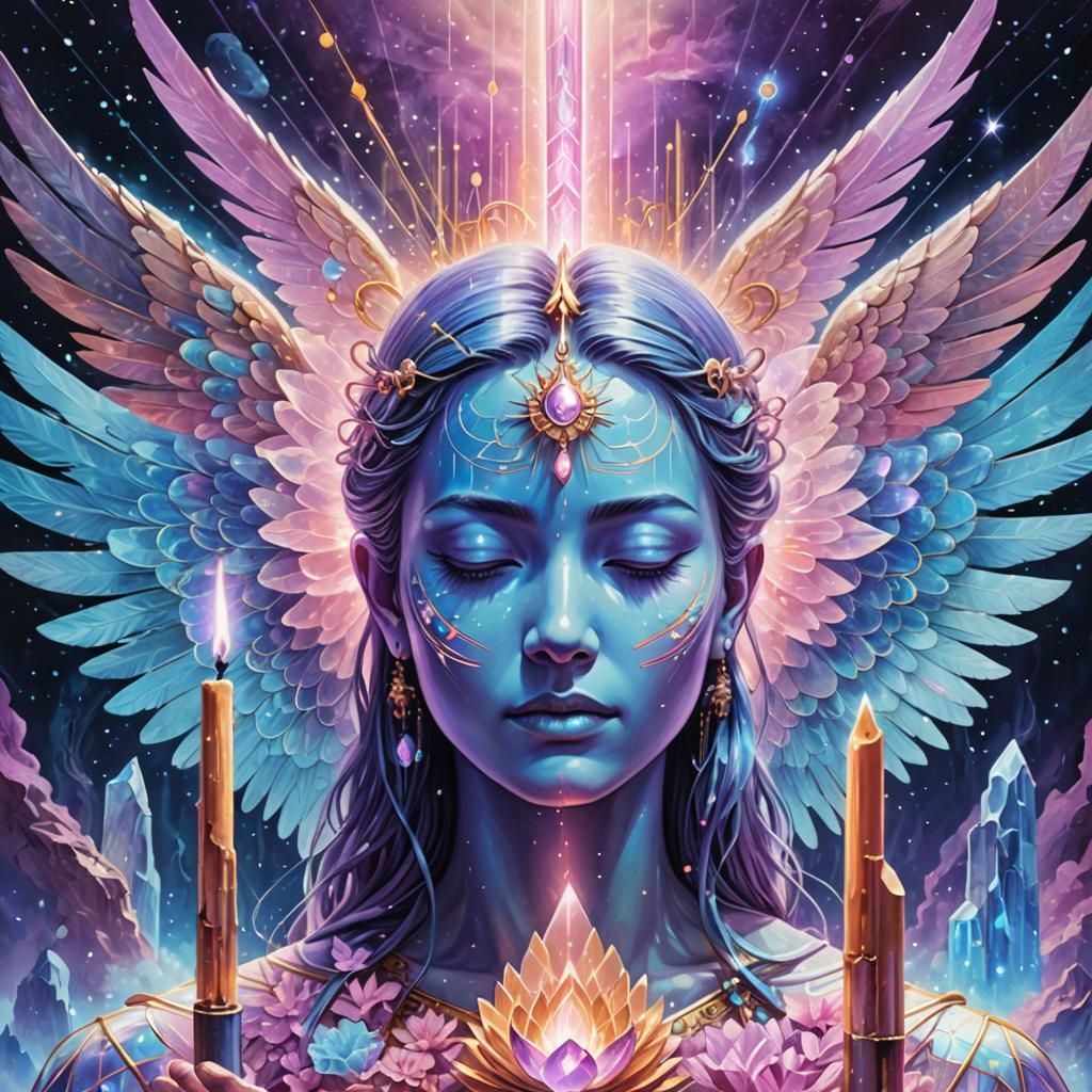 Astral Reiki Healing with Crystal Tower in Cosmic Illustrati...