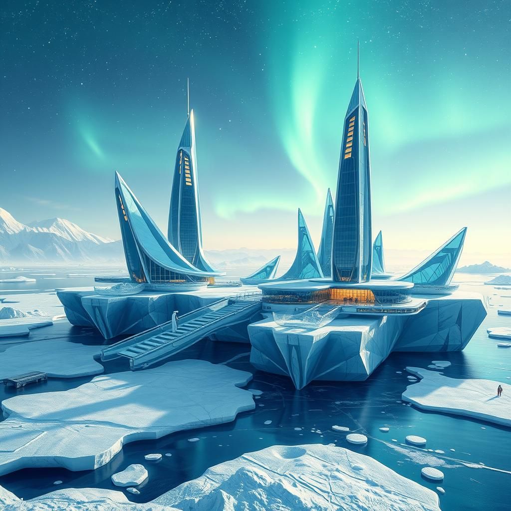 Futuristic Arctic City on Ice Platforms