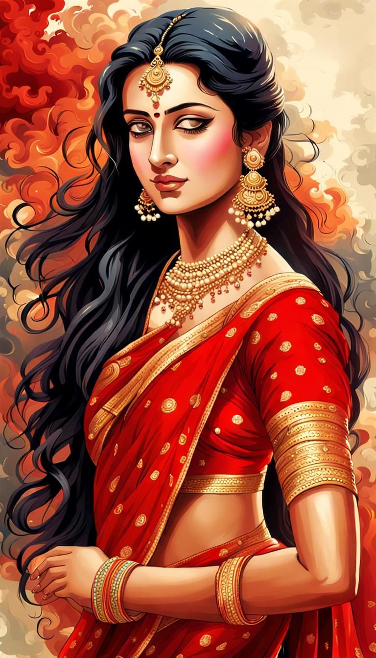 Woman in Red Saree: A High-Resolution Portrait