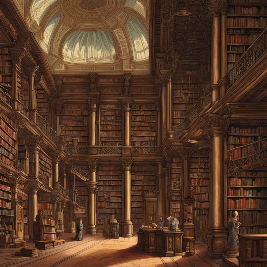 Grand Illustration of an Ancient Library