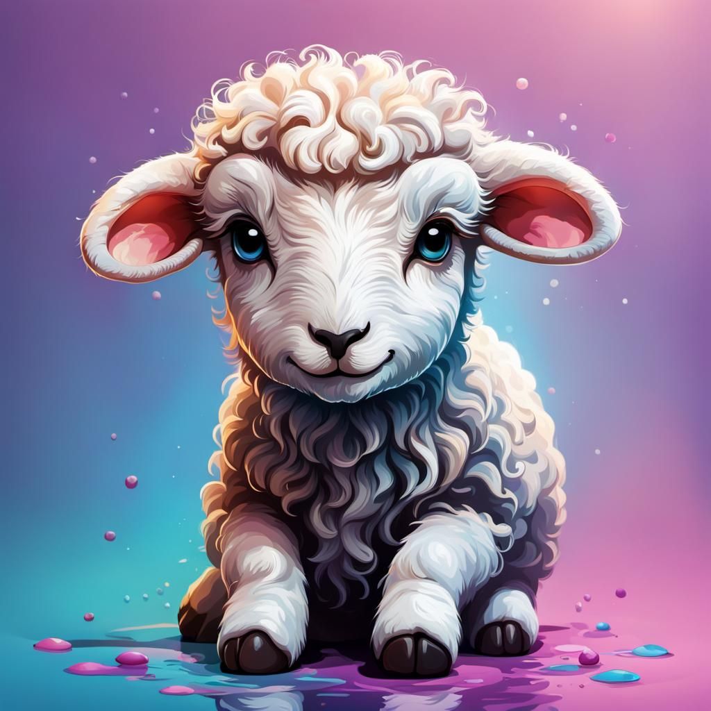 Cute Baby Sheep in Hyperrealistic Splash Art