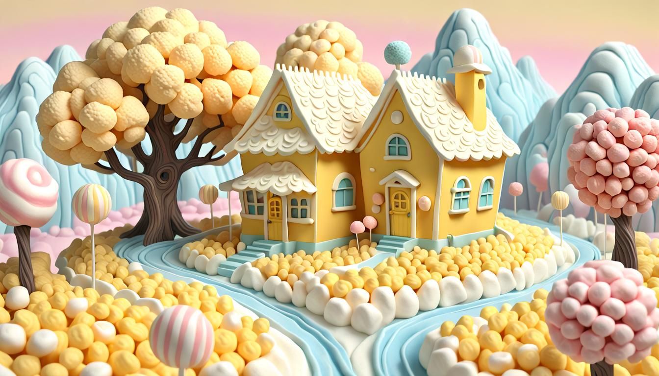 Candy House and Popcorn Tree in Surreal 3D