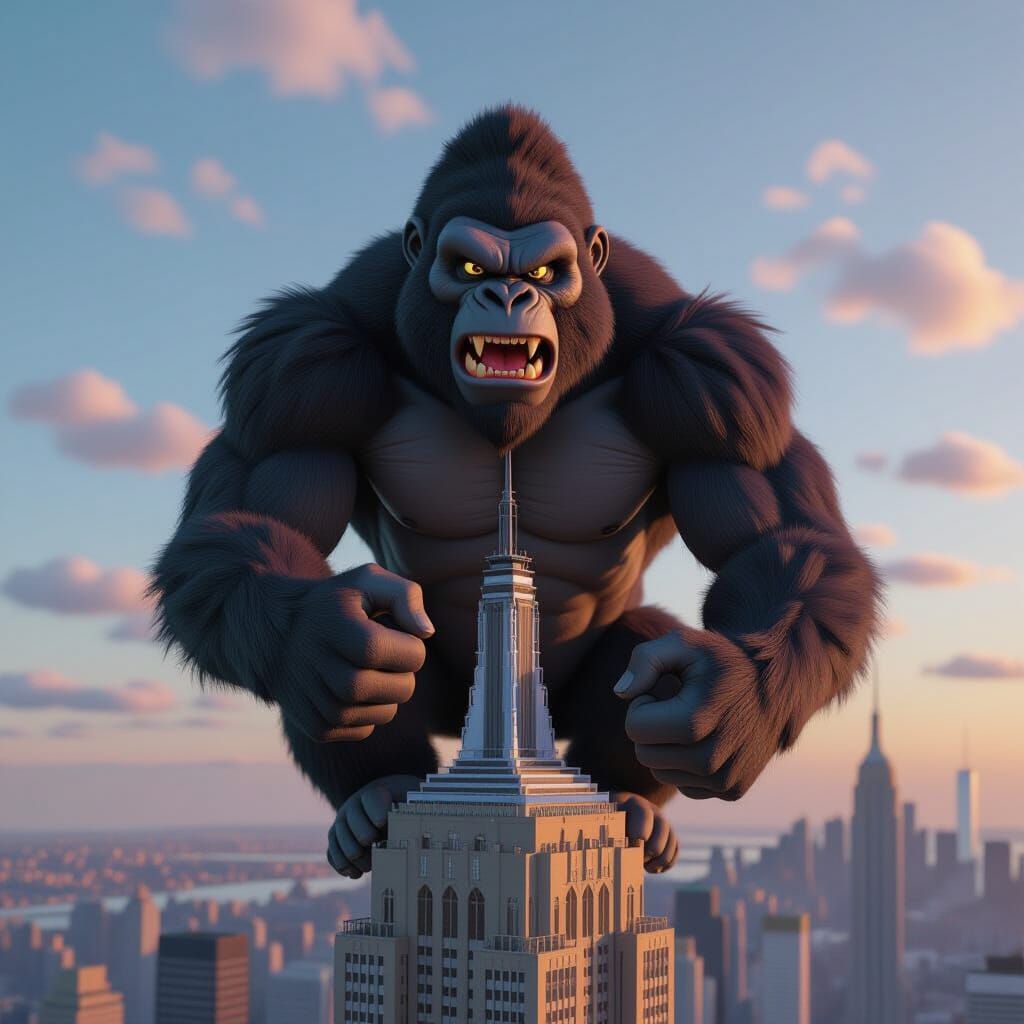 King Kong Atop Empire State Building in Anime Style