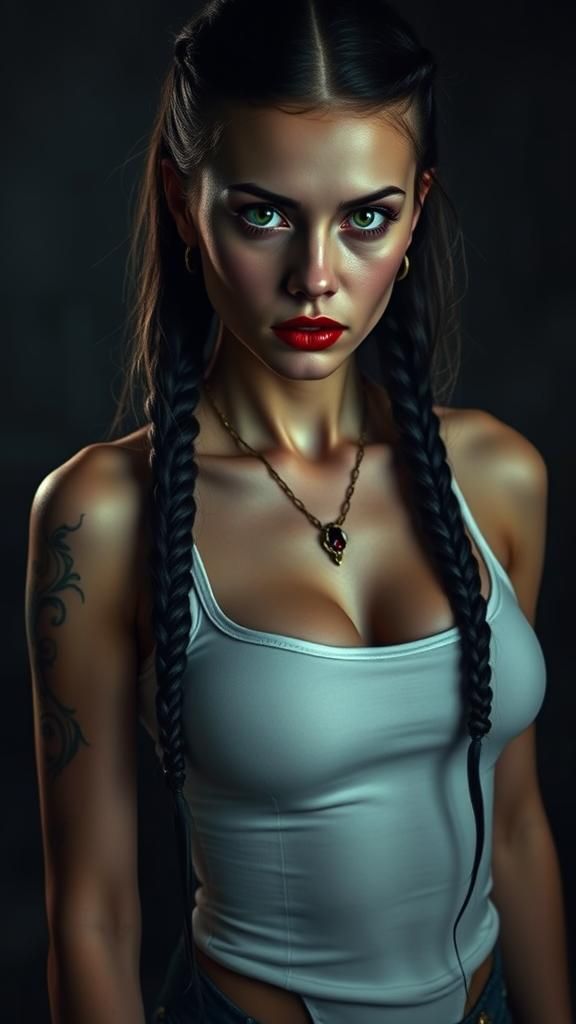 Vampire Woman with Ruby Lips in Gothic Style