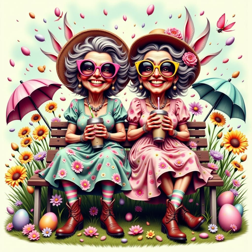 Elderly Twin Meemaws Enjoy Easter