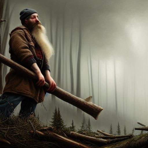 Lumberjack in Dark Fantasy Landscape, Digital Art