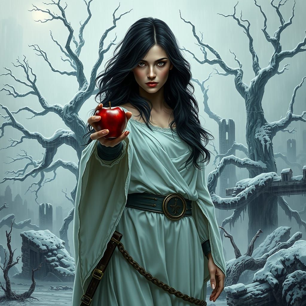 Woman Warrior in Apocalyptic Winter Landscape