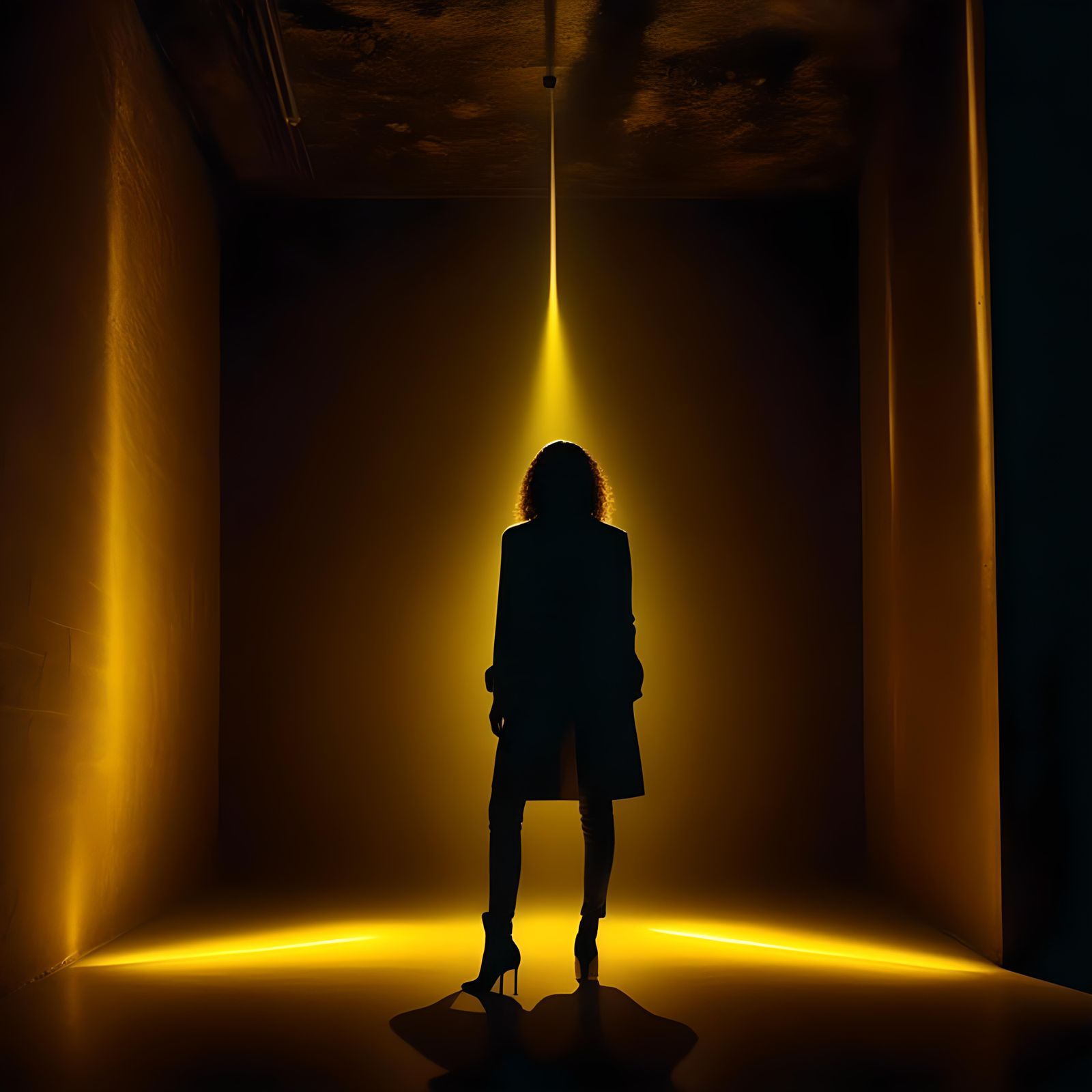 Silhouette in Yellow Light: Dark Room Portrait