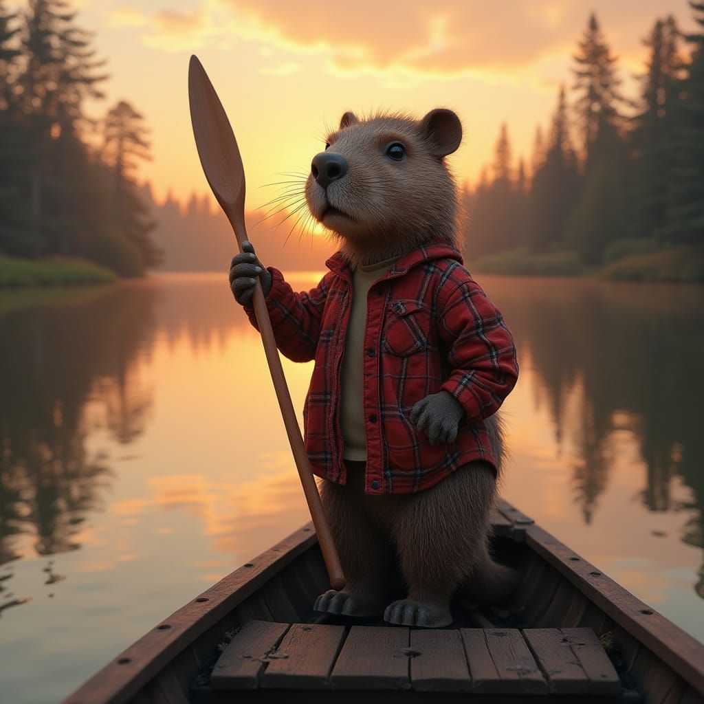 Anthropomorphic Beaver in Flannel Shirt, Digital Painting