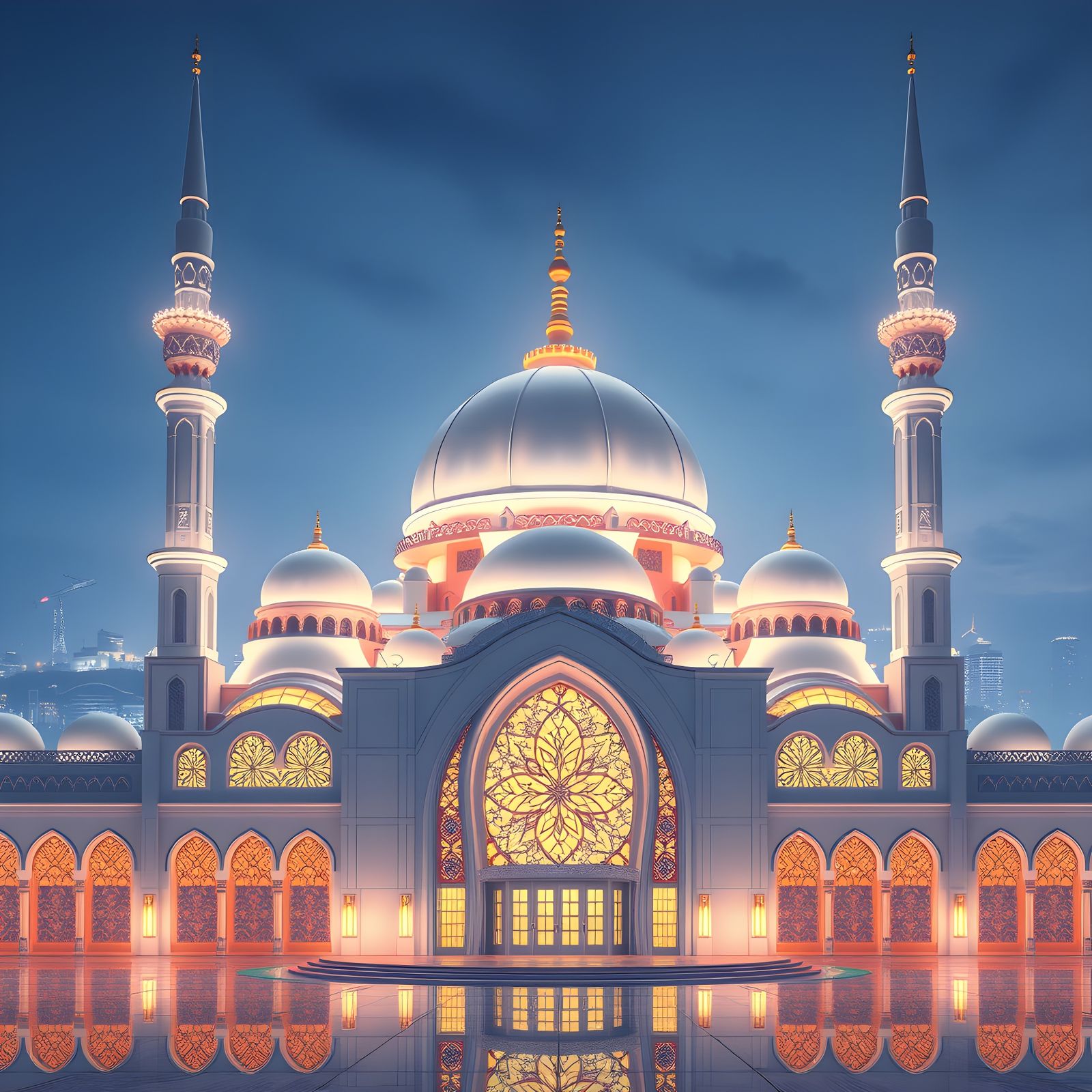 Futuristic Mosque with Glowing Lights in Digital Art