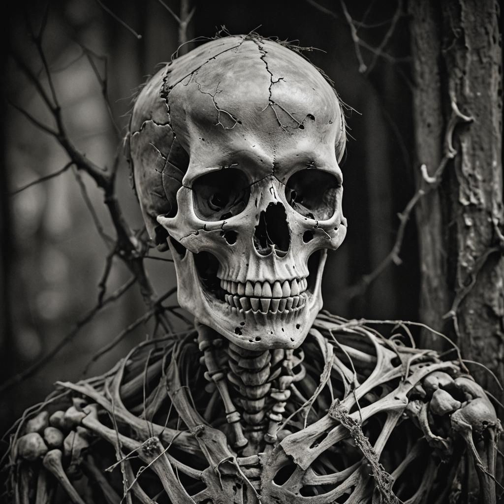 Eerie Skeleton Portrait in Chiaroscuro Lighting