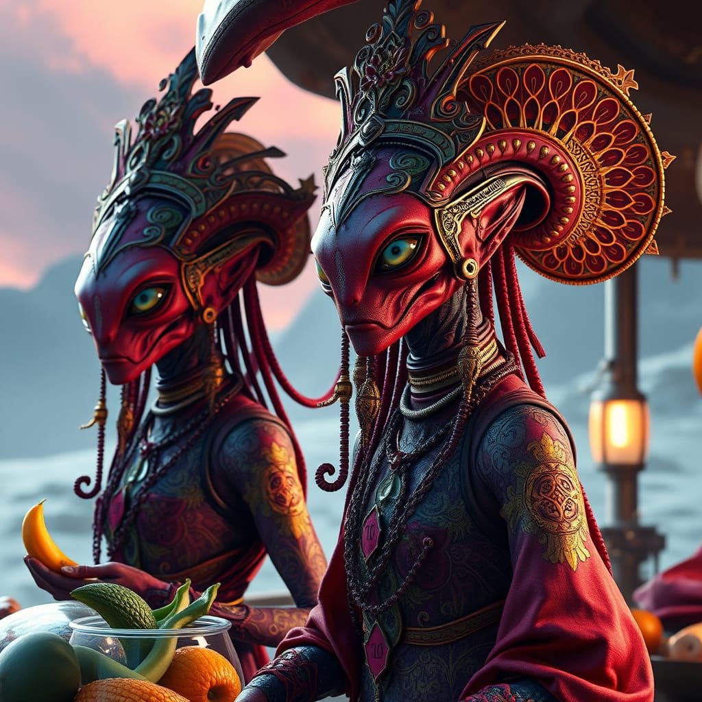 Exotic Alien Food Market on a Distant Planet