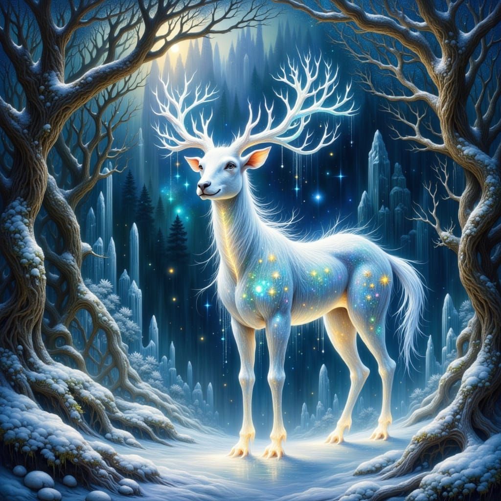 Mystical Glowing Creature in Snow Forest