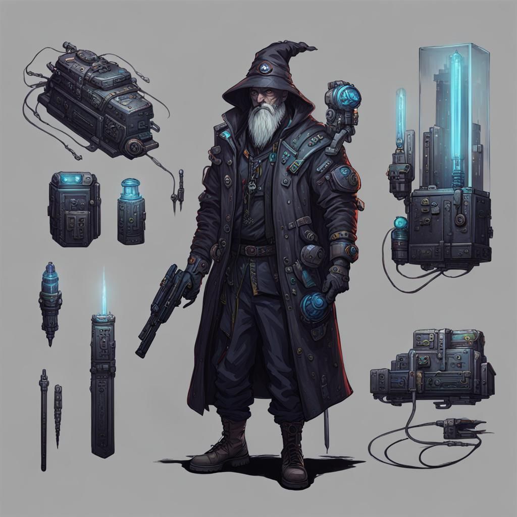 Cyberpunk Wizard Casting a Spell