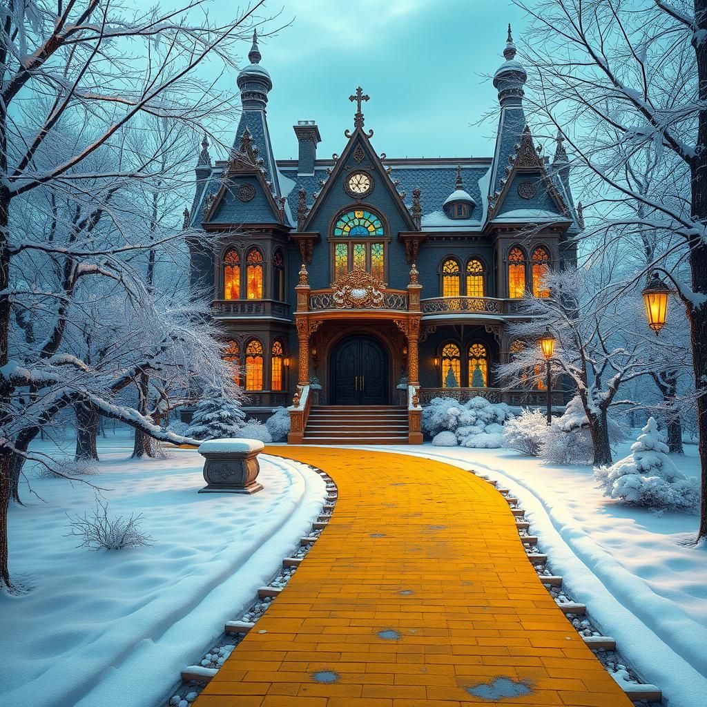 Ornate Mansion in Winter Wonderland: Fantasy Concept Art