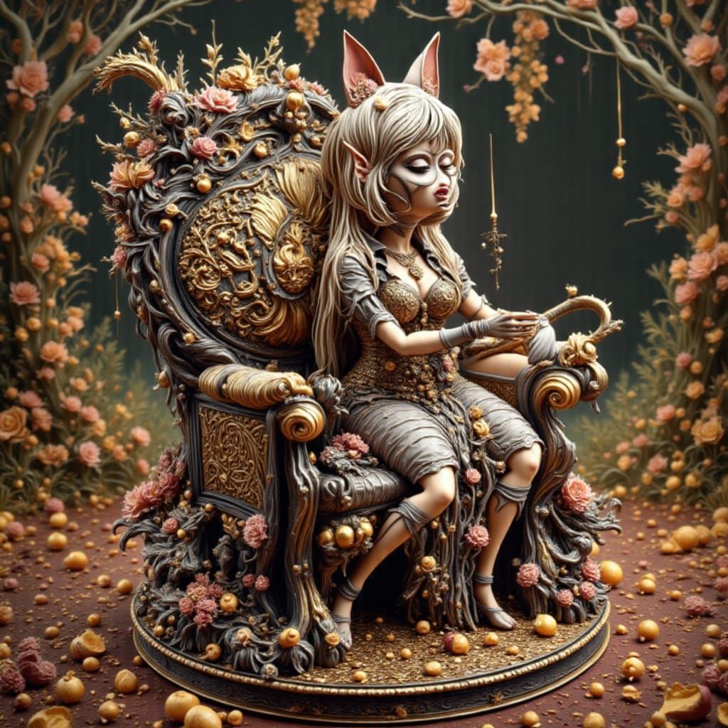 Surreal Feline Scene in Whimsical Art Style