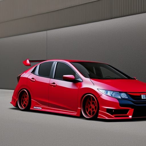 Red Honda Civic Mugen RR in Parking Lot