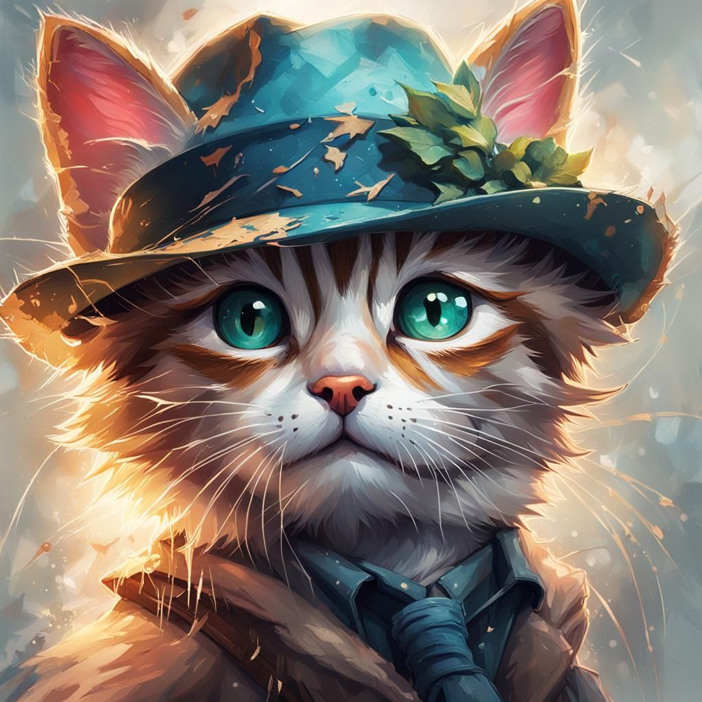 Cute Kitten in Fedora Hat Portrait