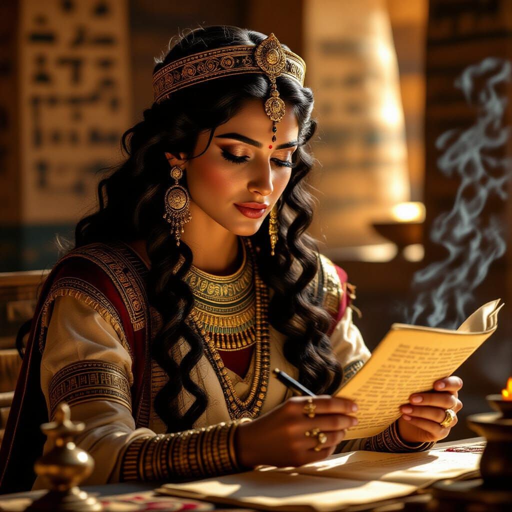 Sumerian Princess Composing Poetry by Lamplight