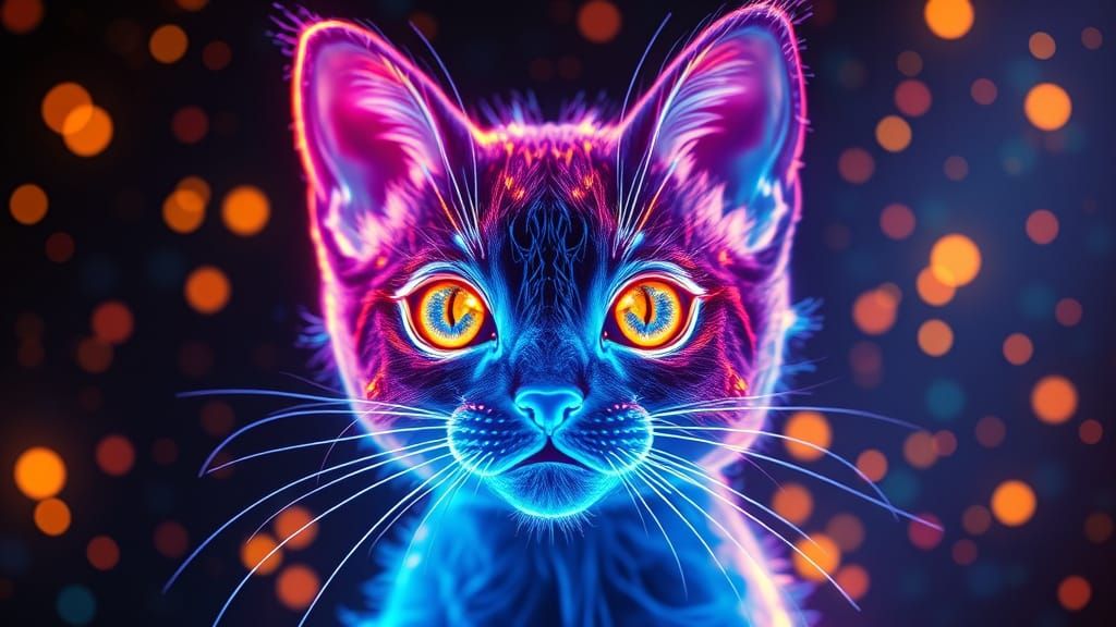 Fiber Optic Kitten Sculpture with Glowing Numbers
