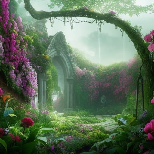 Epic Secret Flower Garden Digital Painting