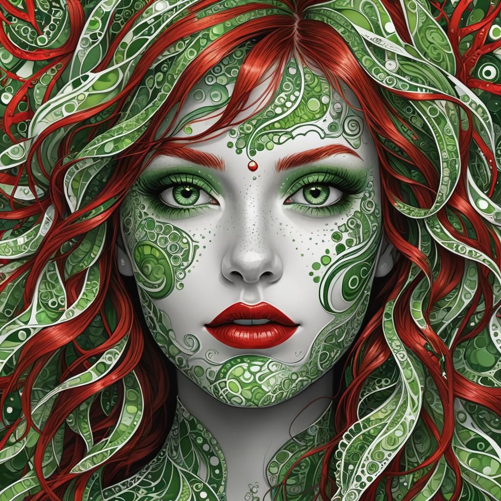 Unique Portrait with Red Hair and Green Eyes