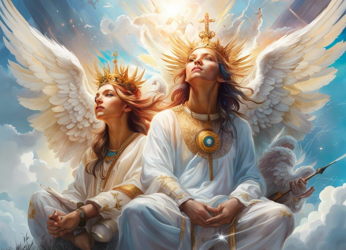Angelic Gathering in Heaven with God Rays