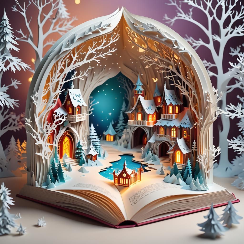 Fantasy Winter Portal in Kirigami Book