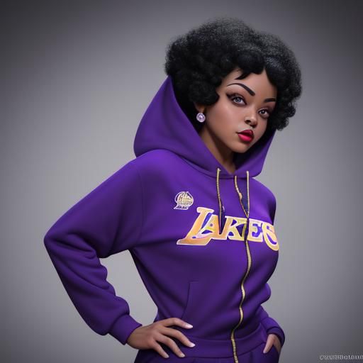 Betty Boop Lakers Fan in Hyperrealistic Style